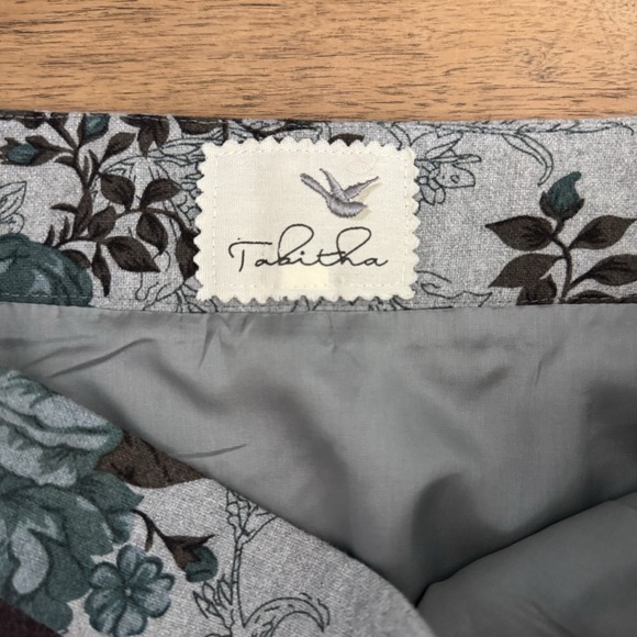 Anthropologie Tabitha Womens Medium Teal Floral Gray Wool Blend Mini Skirt - Picture 13 of 15